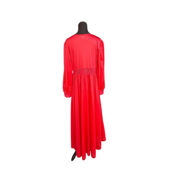 Shadowline Silhouette Lace Bodice Button Down Long Robe - nylon - red - size L - Picture 1 of 13